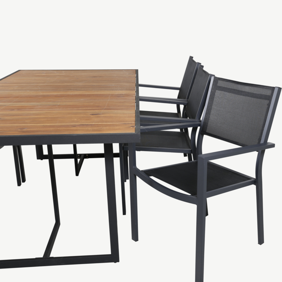 Ristkülikukujuline aiamööbli komplekt Khung – aktsiapuidust laud ja 6 musta virnastatavat tooli, GR21488 – 4