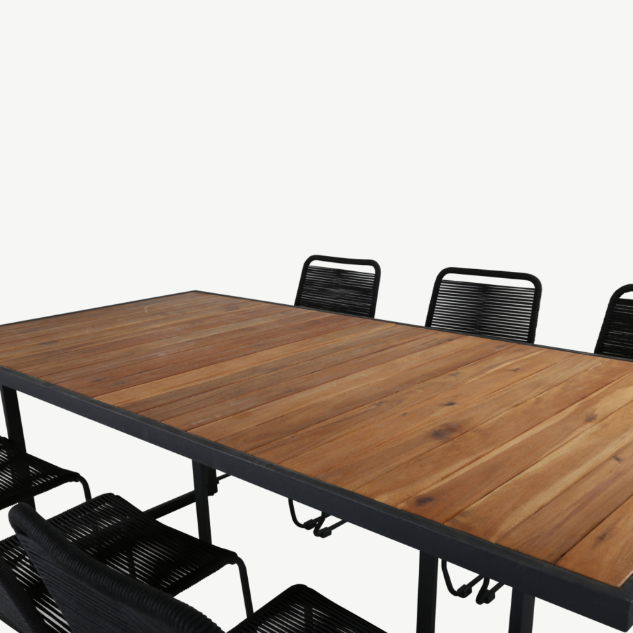 Khung ristkülikukujuline söögilaud (akaatsiapuit, must terasraam) Lindos toolidega õuekomplekt, GR21491 – 3