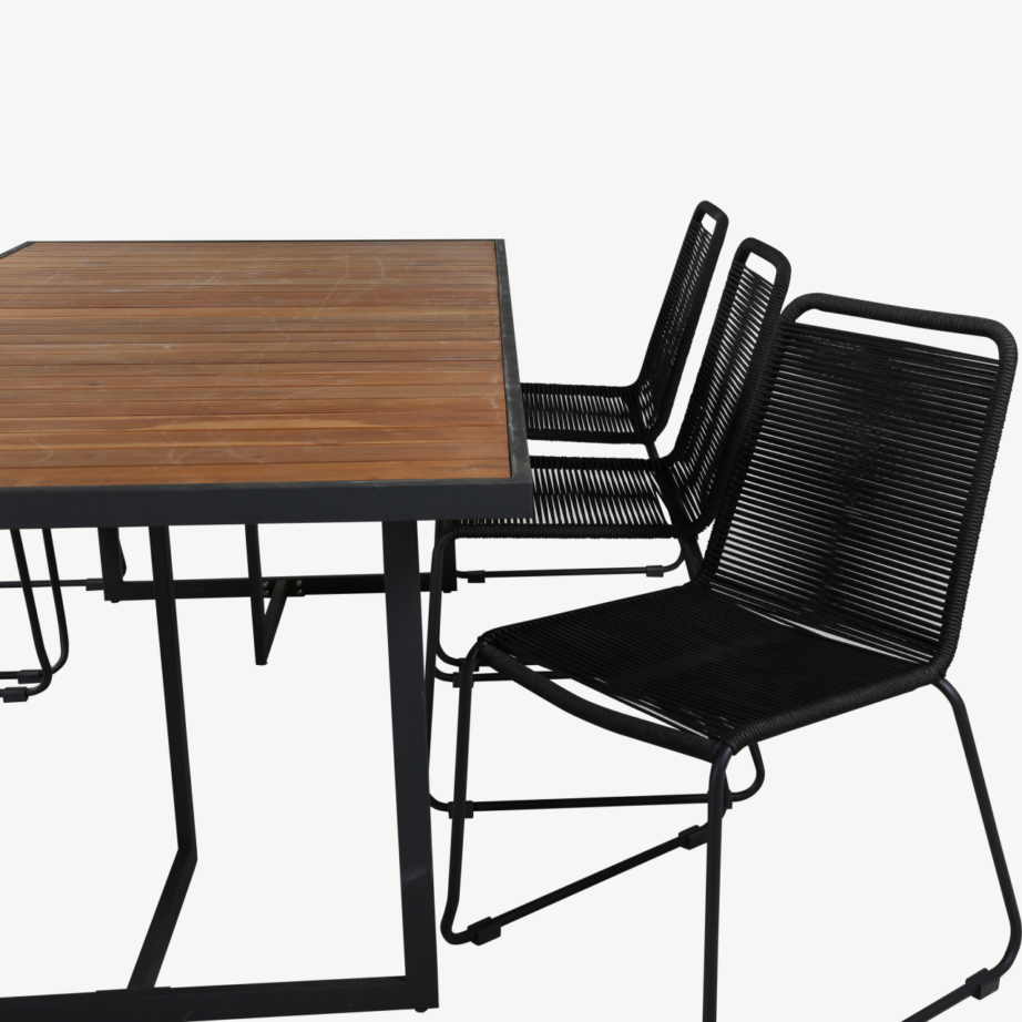 Khung ristkülikukujuline söögilaud (akaatsiapuit, must terasraam) Lindos toolidega õuekomplekt, GR21491 – 4