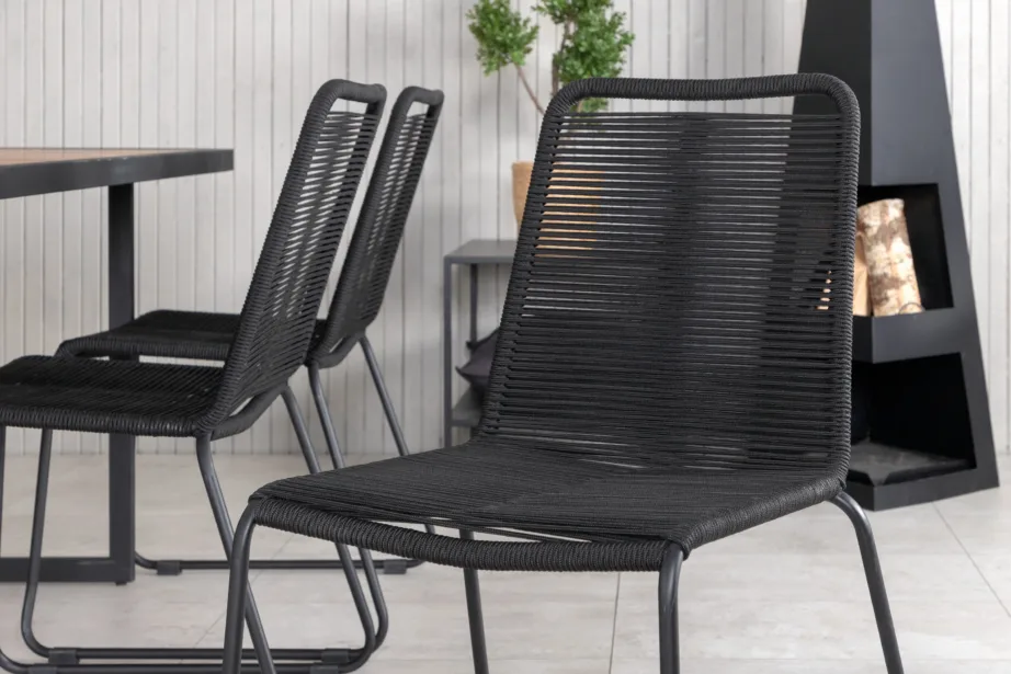 Khung ristkülikukujuline söögilaud (akaatsiapuit, must terasraam) Lindos toolidega õuekomplekt, GR21491 – 7