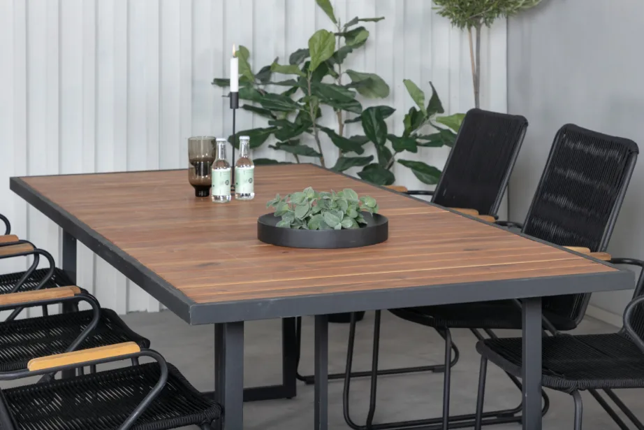 Õuesöögikomplekt Khung – akaatsiapuit ja must teras, 6 tooliga, GR21492 – 7