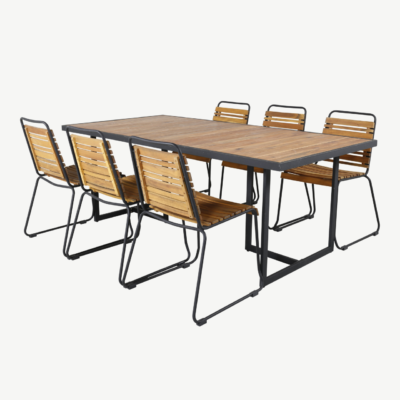 Khung ristkülikukujuline aiamööbli söögigrupi komplekt (acacia, must teras, 6 tooli) - GR21494
