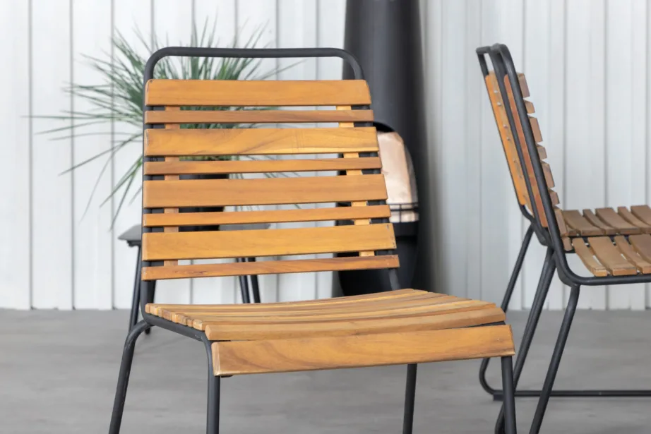 Khung ristkülikukujuline aiamööbli söögigrupi komplekt (acacia, must teras, 6 tooli), GR21494 – 8