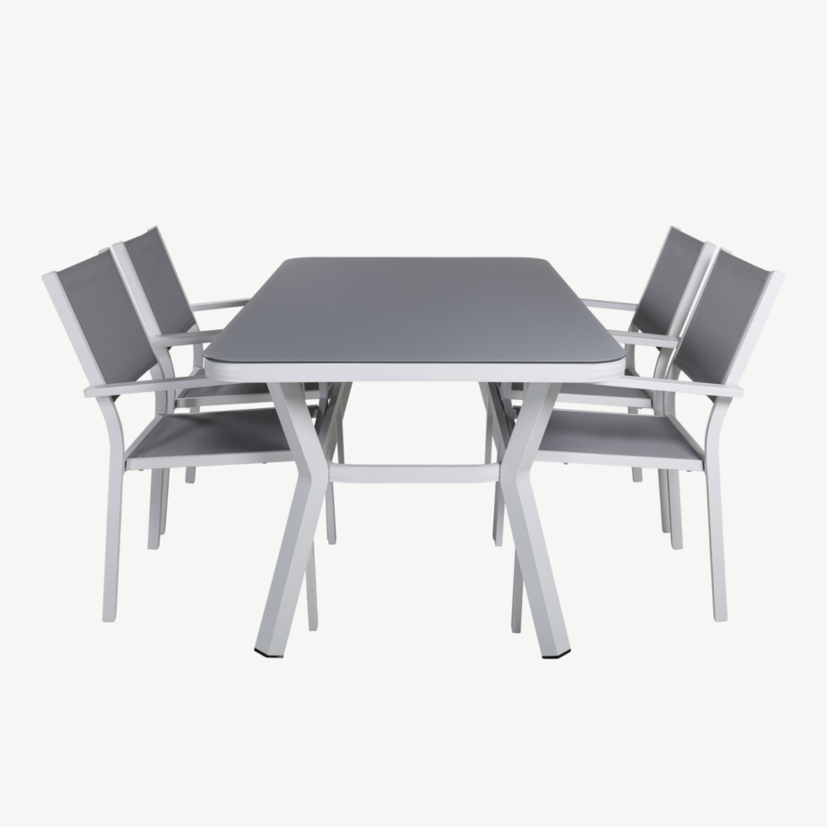 Ristkülikukujuline alumiiniumist aiamööbli komplekt Virya lauaga ja Copacabana toolidega (valge, hall klaas, 4 kohta), GR21504 – 2
