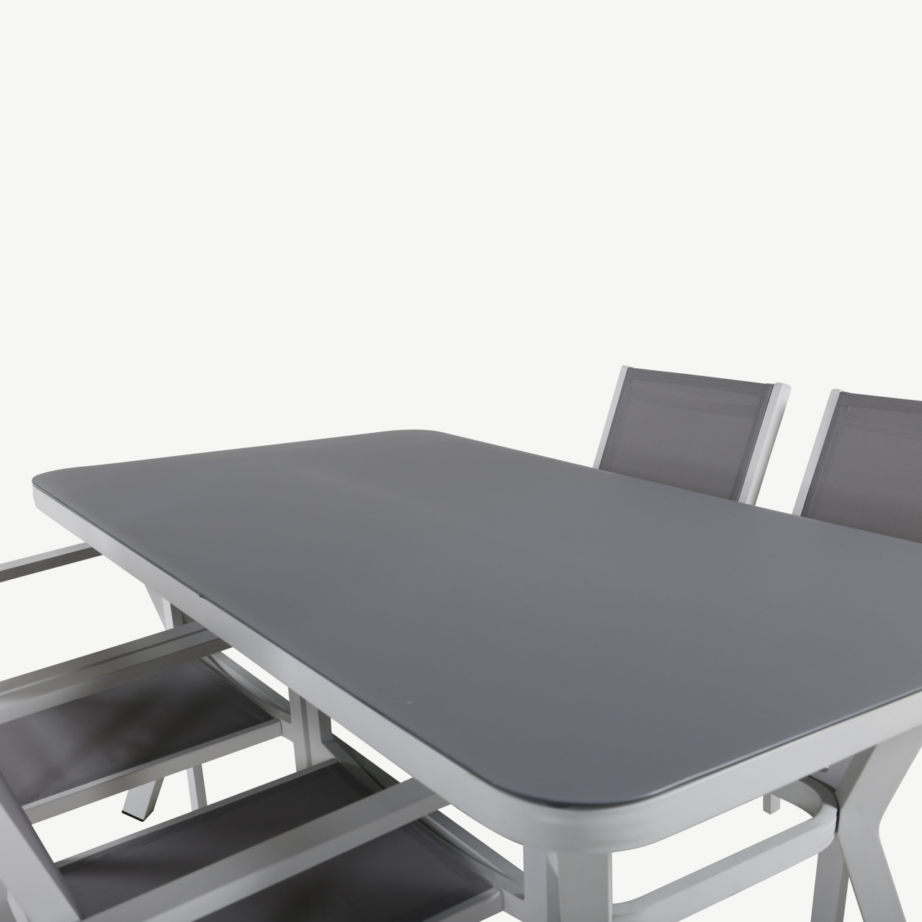 Ristkülikukujuline alumiiniumist aiamööbli komplekt Virya lauaga ja Copacabana toolidega (valge, hall klaas, 4 kohta), GR21504 – 3