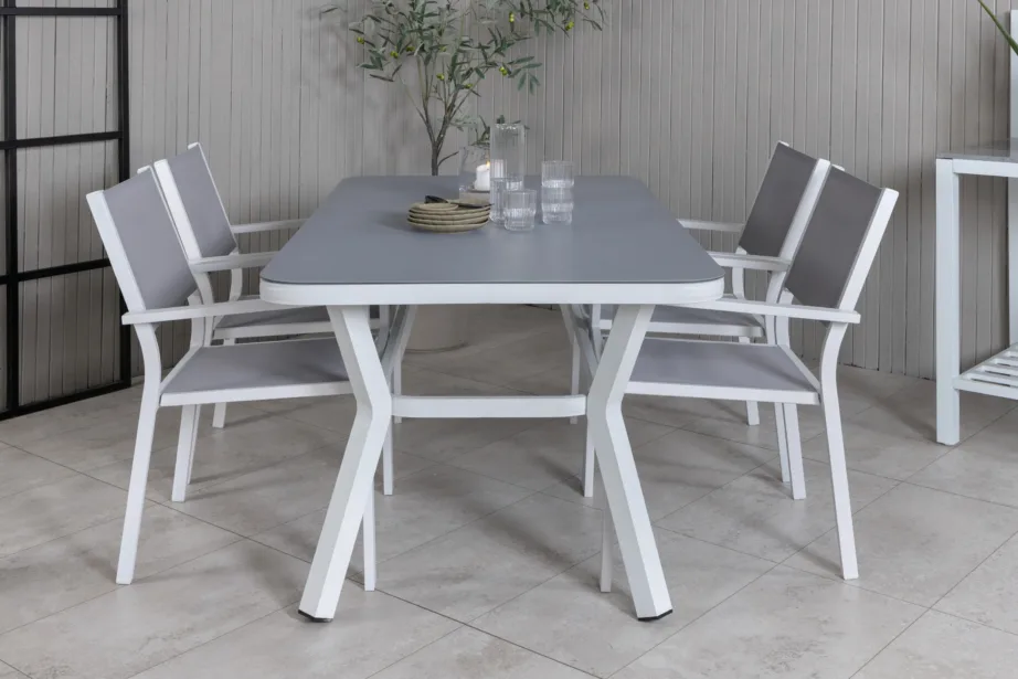 Ristkülikukujuline alumiiniumist aiamööbli komplekt Virya lauaga ja Copacabana toolidega (valge, hall klaas, 4 kohta), GR21504 – 5