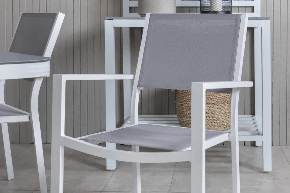 Ristkülikukujuline alumiiniumist aiamööbli komplekt Virya lauaga ja Copacabana toolidega (valge, hall klaas, 4 kohta), GR21504 – 7