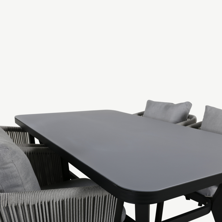 Virya ristkülikukujuline aiasöögikomplekt mustast alumiiniumist ja hallide köistoolipatjadega, GR21516 – 3