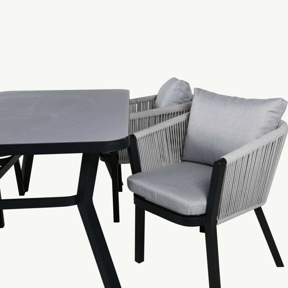 Virya ristkülikukujuline aiasöögikomplekt mustast alumiiniumist ja hallide köistoolipatjadega, GR21516 – 4