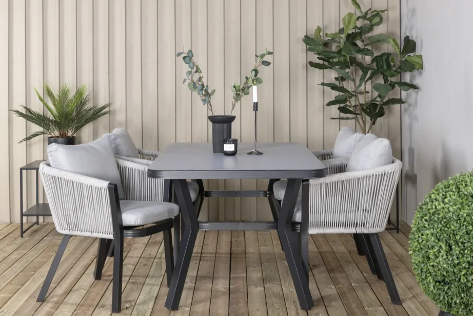 Virya ristkülikukujuline aiasöögikomplekt mustast alumiiniumist ja hallide köistoolipatjadega, GR21516 – 5