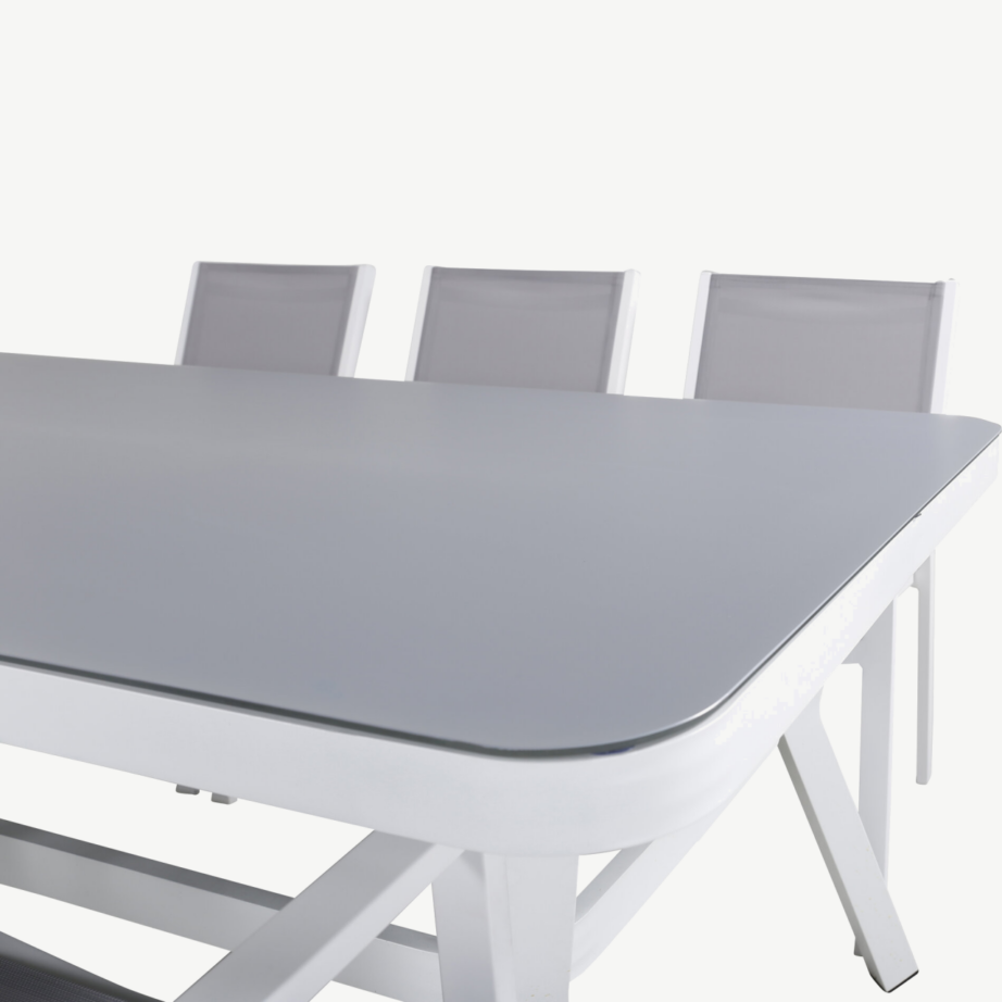 Virya ristkülikukujuline valge aiamööblikomplekt halli mattklaasiga ja Copacabana toolidega, GR21537 – 4