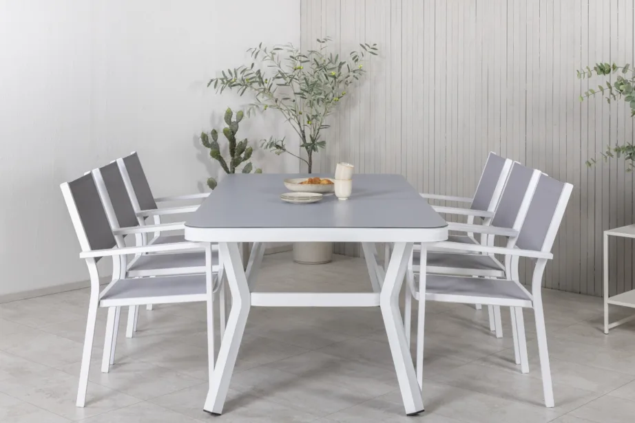 Virya ristkülikukujuline valge aiamööblikomplekt halli mattklaasiga ja Copacabana toolidega, GR21537 – 5