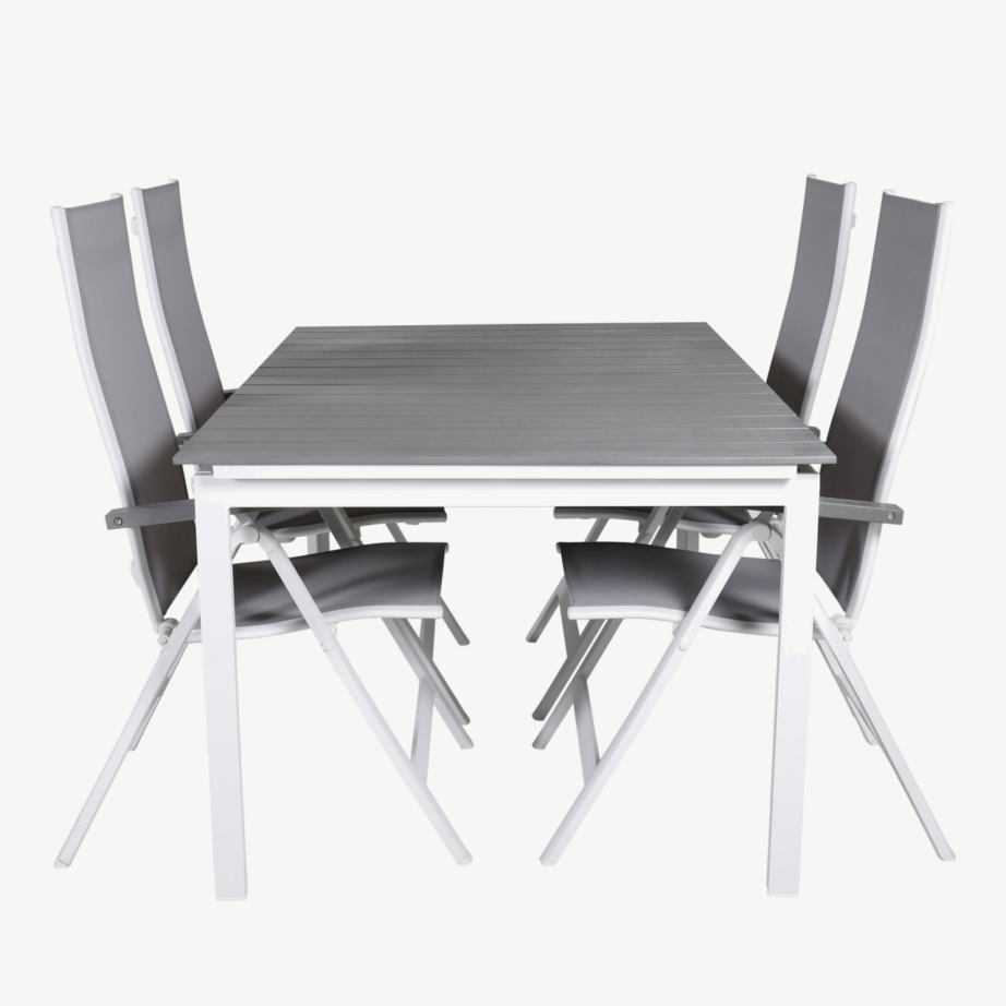 Valge-hall pikendatav ristkülikukujuline aiasöögikomplekt Levels ja reguleeritavad kokkupandavad toolid Albany, GR21689 – 2