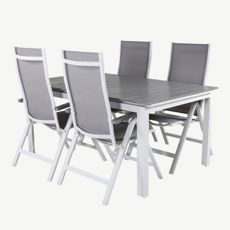 Valge-hall pikendatav ristkülikukujuline aiasöögikomplekt Levels ja reguleeritavad kokkupandavad toolid Albany, GR21689 – 3