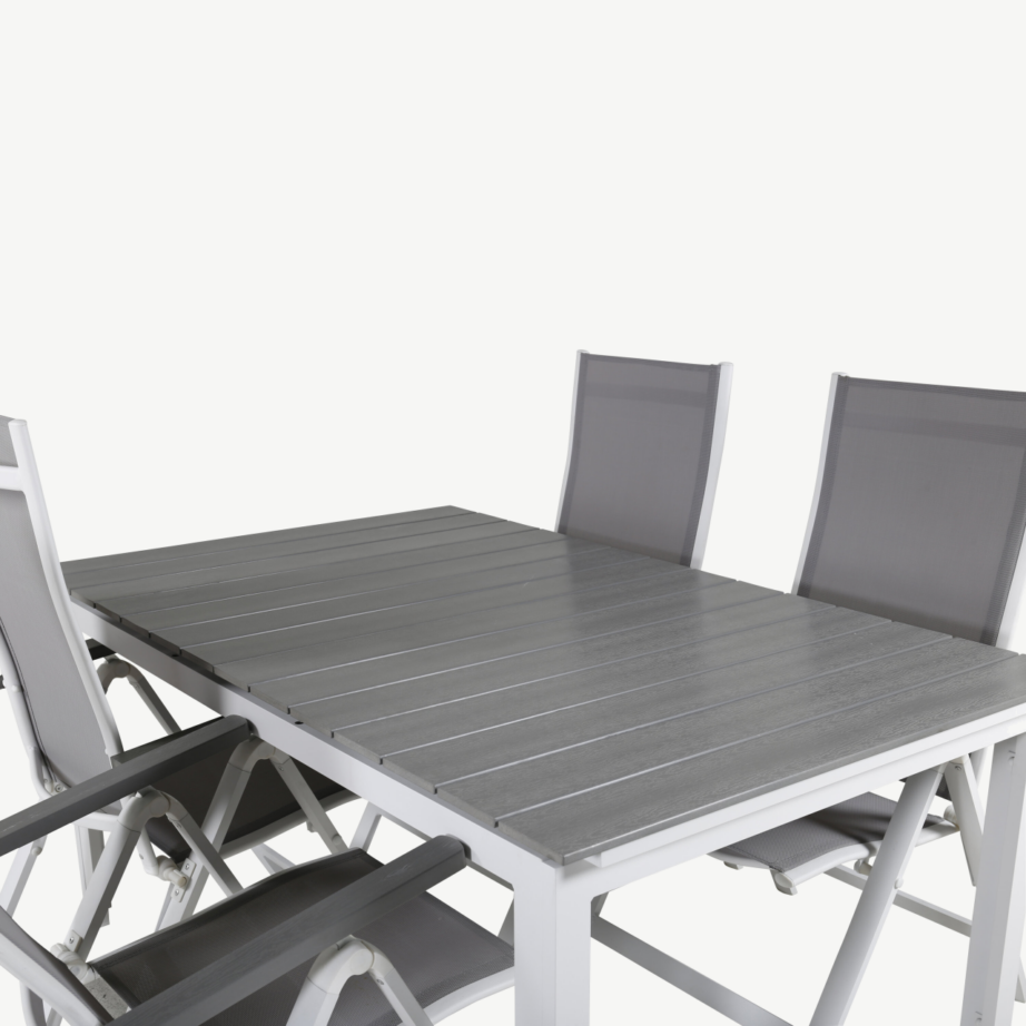 Valge-hall pikendatav ristkülikukujuline aiasöögikomplekt Levels ja reguleeritavad kokkupandavad toolid Albany, GR21689 – 4