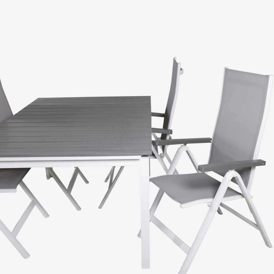 Valge-hall pikendatav ristkülikukujuline aiasöögikomplekt Levels ja reguleeritavad kokkupandavad toolid Albany, GR21689 – 5