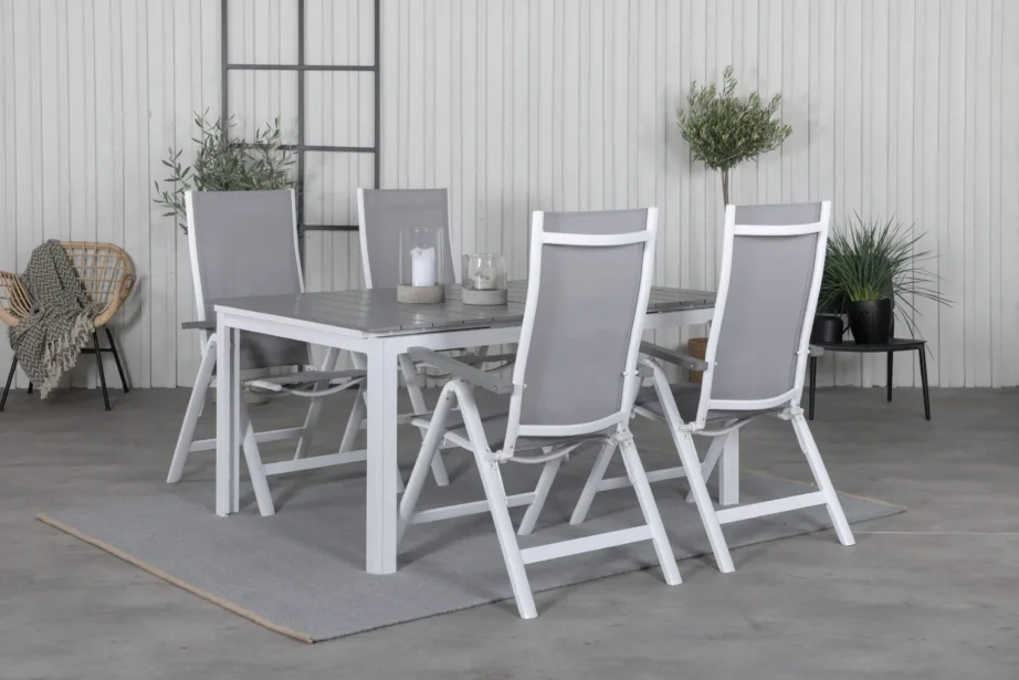 Valge-hall pikendatav ristkülikukujuline aiasöögikomplekt Levels ja reguleeritavad kokkupandavad toolid Albany, GR21689 – 6