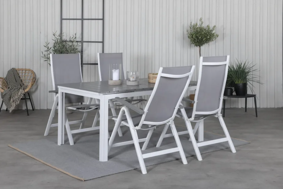 Valge-hall pikendatav ristkülikukujuline aiasöögikomplekt Levels ja reguleeritavad kokkupandavad toolid Albany, GR21689 – 7