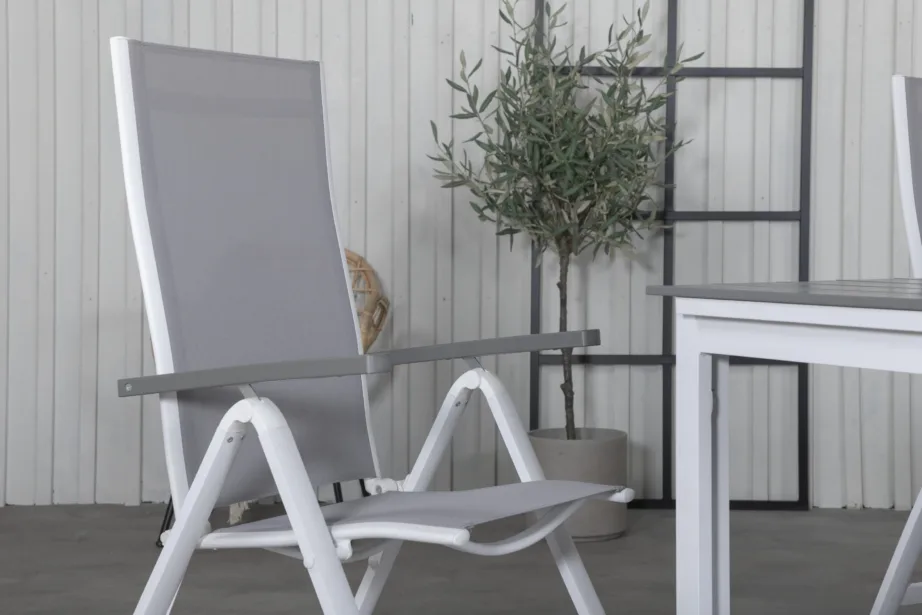 Valge-hall pikendatav ristkülikukujuline aiasöögikomplekt Levels ja reguleeritavad kokkupandavad toolid Albany, GR21689 – 9