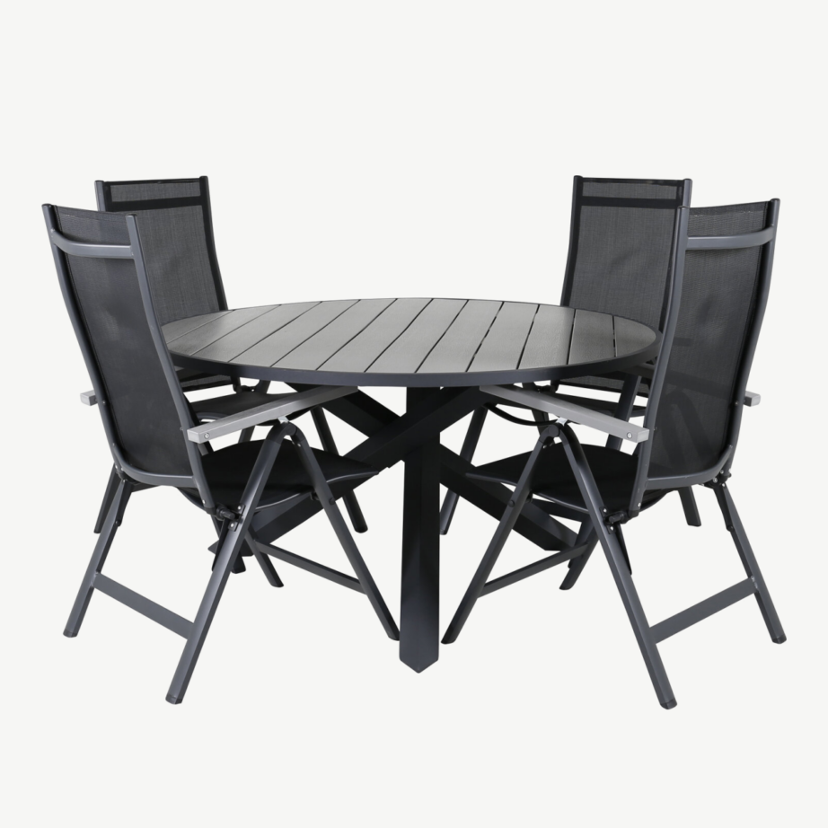 Ümmargune aiamööblikomplekt Parma kokkupandavate toolidega (alumiinium, hall WPC, must tekstiileen), GR21715 – 2