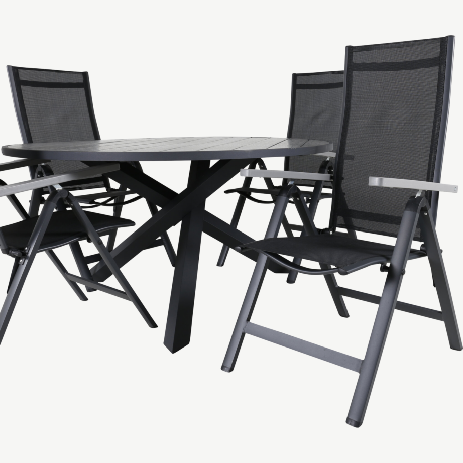 Ümmargune aiamööblikomplekt Parma kokkupandavate toolidega (alumiinium, hall WPC, must tekstiileen), GR21715 – 3