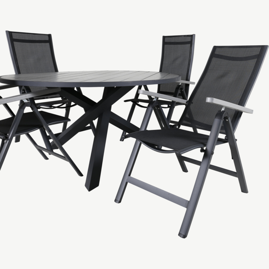 Ümmargune aiamööblikomplekt Parma kokkupandavate toolidega (alumiinium, hall WPC, must tekstiileen), GR21715 – 4