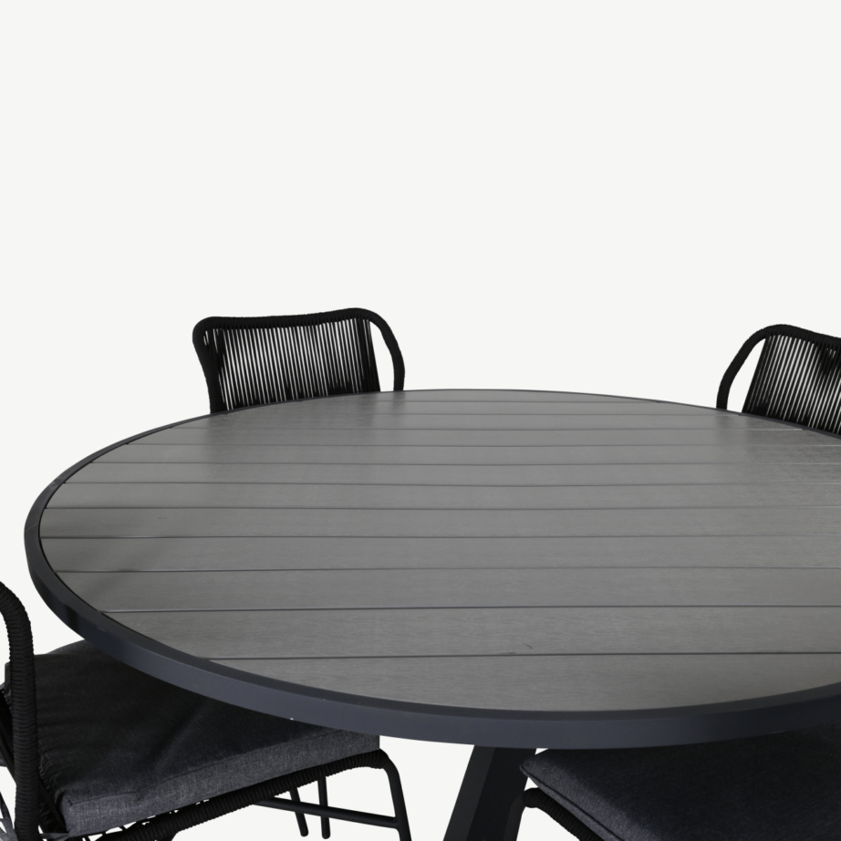 Parma ümmargune terrassimööblikomplekt WPC lauaga ja mustade Julian toolidega (ø140 cm), GR21717 – 2
