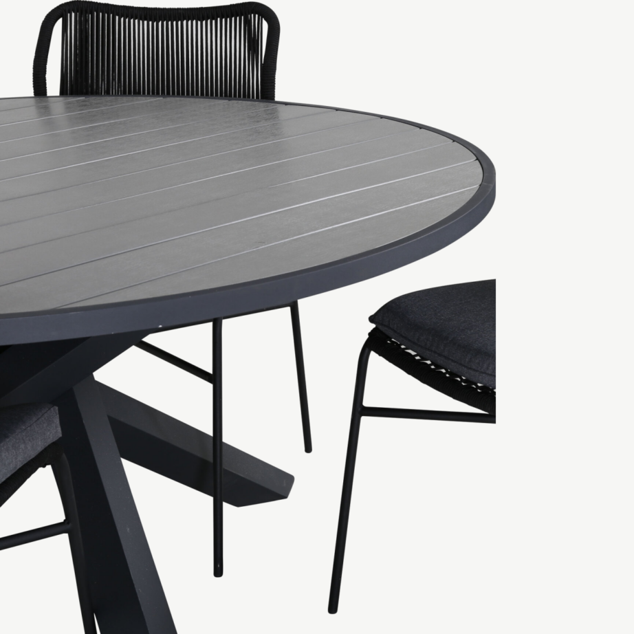 Parma ümmargune terrassimööblikomplekt WPC lauaga ja mustade Julian toolidega (ø140 cm), GR21717 – 3