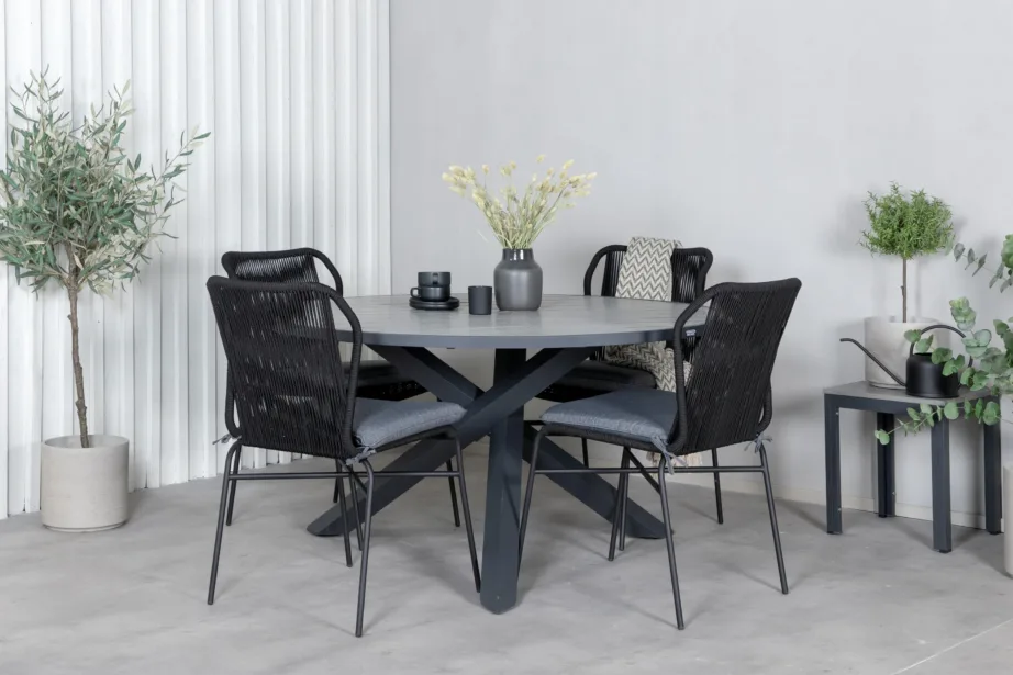 Parma ümmargune terrassimööblikomplekt WPC lauaga ja mustade Julian toolidega (ø140 cm), GR21717 – 4