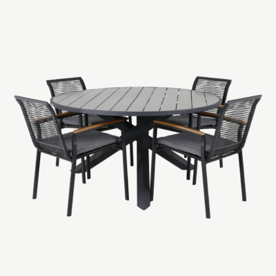 Parma ümmargune aiamööblikomplekt (puitplastkomposiit, must/hall, 4 tooli) - GR21718