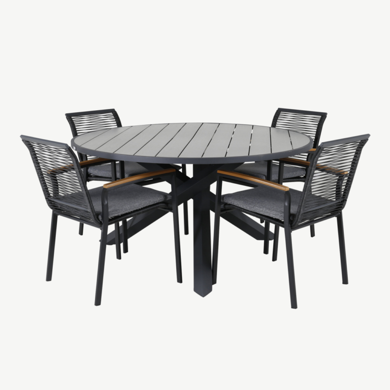 Parma ümmargune aiamööblikomplekt (puitplastkomposiit, must/hall, 4 tooli) - GR21718