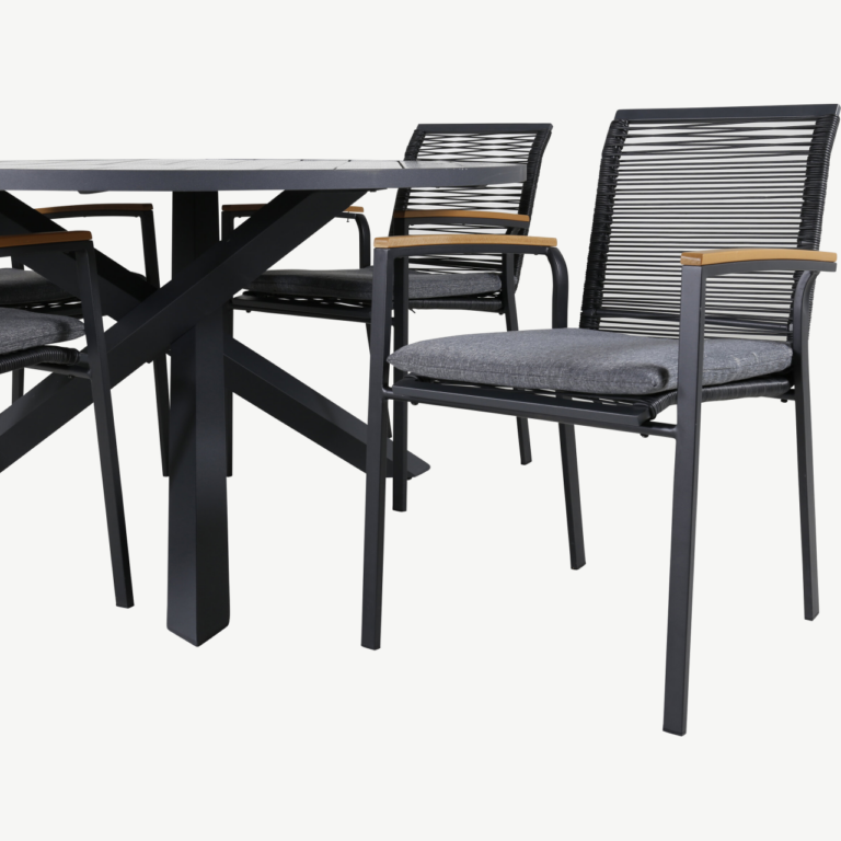Parma ümmargune aiamööblikomplekt (puitplastkomposiit, must/hall, 4 tooli) - GR21718