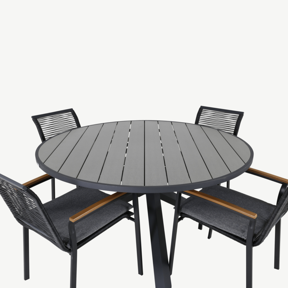 Parma ümmargune aiamööblikomplekt (puitplastkomposiit, must/hall, 4 tooli), GR21718 – 3