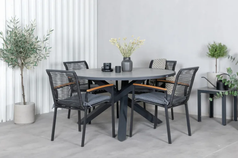 Parma ümmargune aiamööblikomplekt (puitplastkomposiit, must/hall, 4 tooli) - GR21718