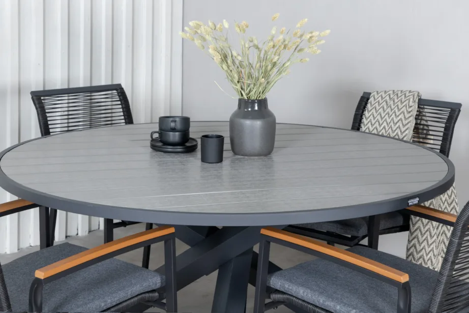 Parma ümmargune aiamööblikomplekt (puitplastkomposiit, must/hall, 4 tooli), GR21718 – 6