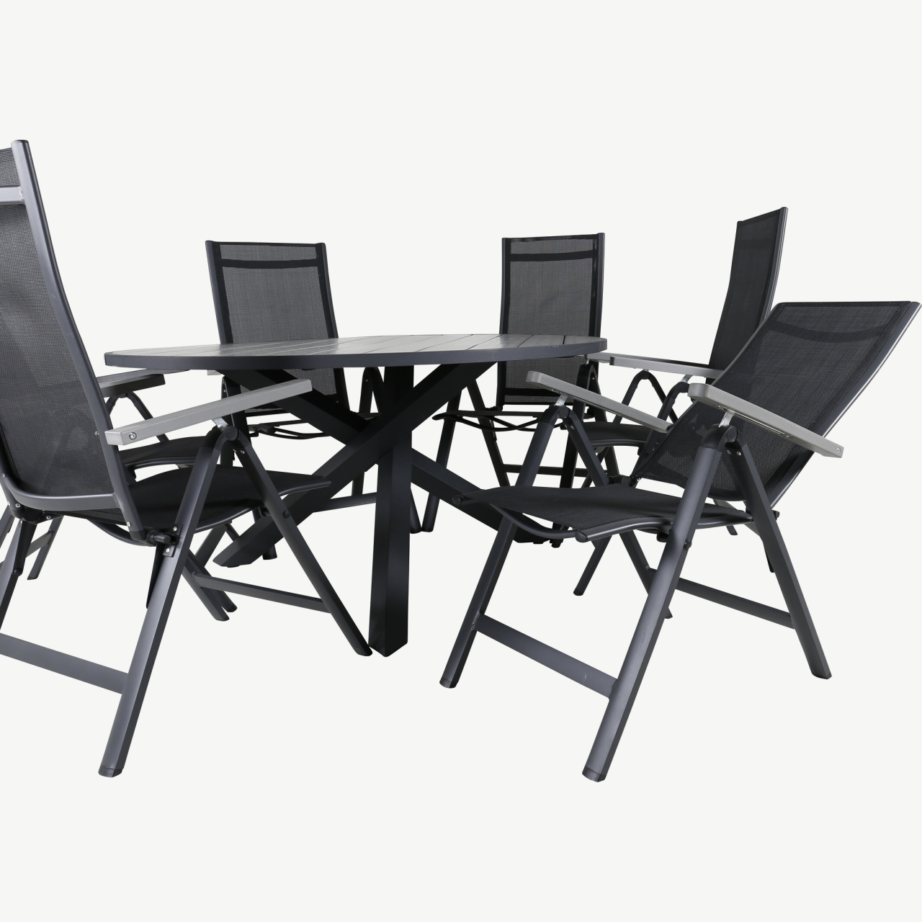 Ümmargune aiamööbli komplekt Parma (diameeter 140 cm, must Aintwood laud ja reguleeritavad musta Textilene kangaga toolid), GR21720 – 5