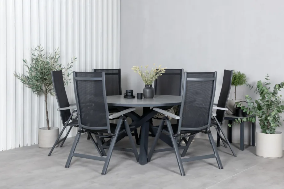 Ümmargune aiamööbli komplekt Parma (diameeter 140 cm, must Aintwood laud ja reguleeritavad musta Textilene kangaga toolid), GR21720 – 6