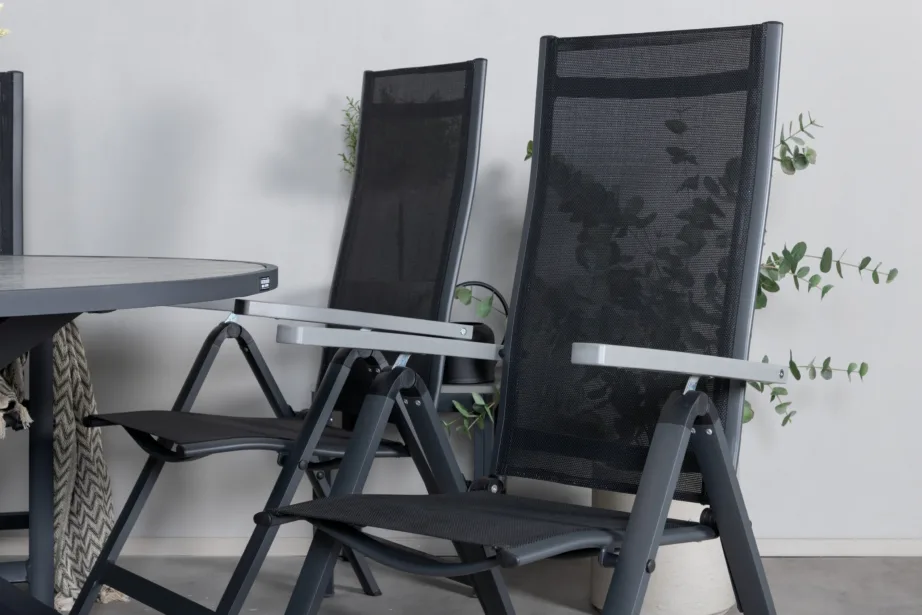 Ümmargune aiamööbli komplekt Parma (diameeter 140 cm, must Aintwood laud ja reguleeritavad musta Textilene kangaga toolid), GR21720 – 7