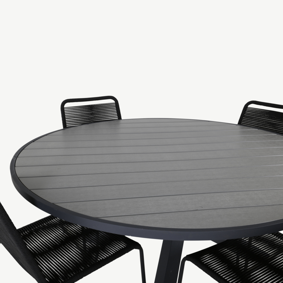Parma ümmargune aiamööblikomplekt (puitplastkomposiidist laud, alumiiniumraam, must/hall, 4 tooli), GR21724 – 2