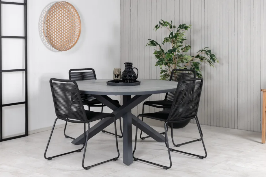 Parma ümmargune aiamööblikomplekt (puitplastkomposiidist laud, alumiiniumraam, must/hall, 4 tooli), GR21724 – 4