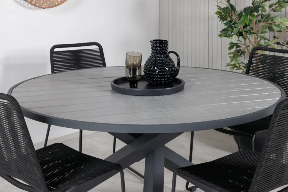 Parma ümmargune aiamööblikomplekt (puitplastkomposiidist laud, alumiiniumraam, must/hall, 4 tooli), GR21724 – 6