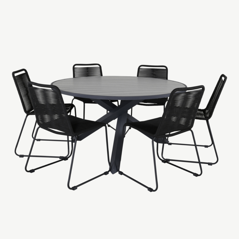 Ümmargune aiamööbli komplekt Parma (aintwood lauaplaat, mustad Lindos köitoolid, ø140 cm) - GR21725