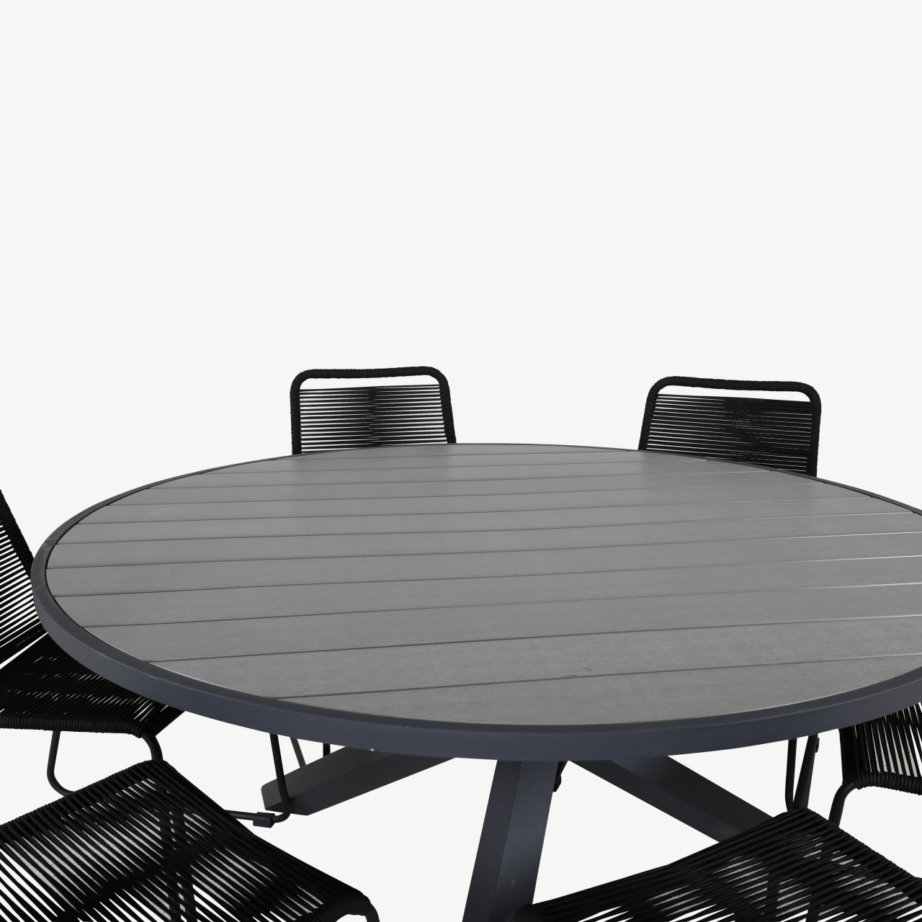 Ümmargune aiamööbli komplekt Parma (aintwood lauaplaat, mustad Lindos köitoolid, ø140 cm), GR21725 – 2