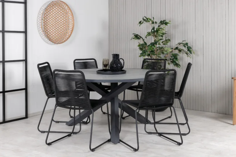 Ümmargune aiamööbli komplekt Parma (aintwood lauaplaat, mustad Lindos köitoolid, ø140 cm) - GR21725