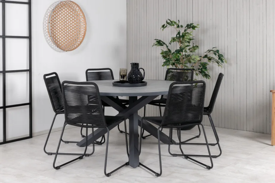 Ümmargune aiamööbli komplekt Parma (aintwood lauaplaat, mustad Lindos köitoolid, ø140 cm), GR21725 – 4