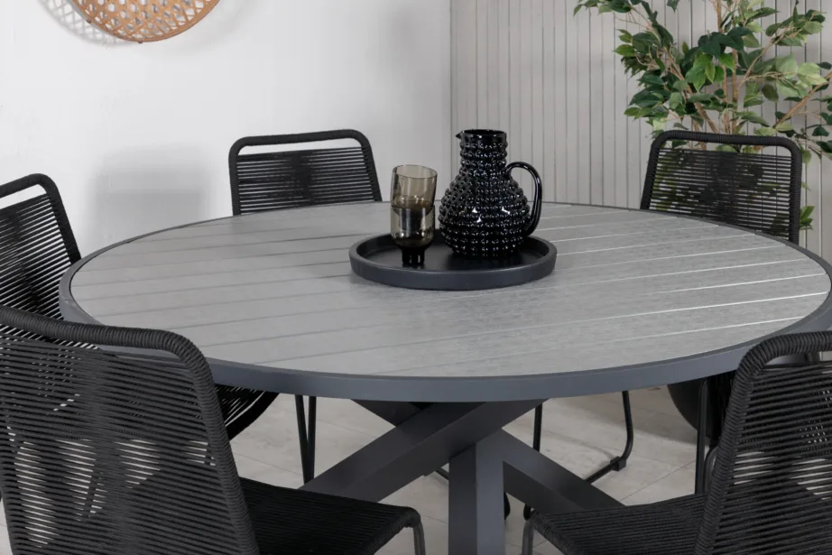 Ümmargune aiamööbli komplekt Parma (aintwood lauaplaat, mustad Lindos köitoolid, ø140 cm), GR21725 – 6