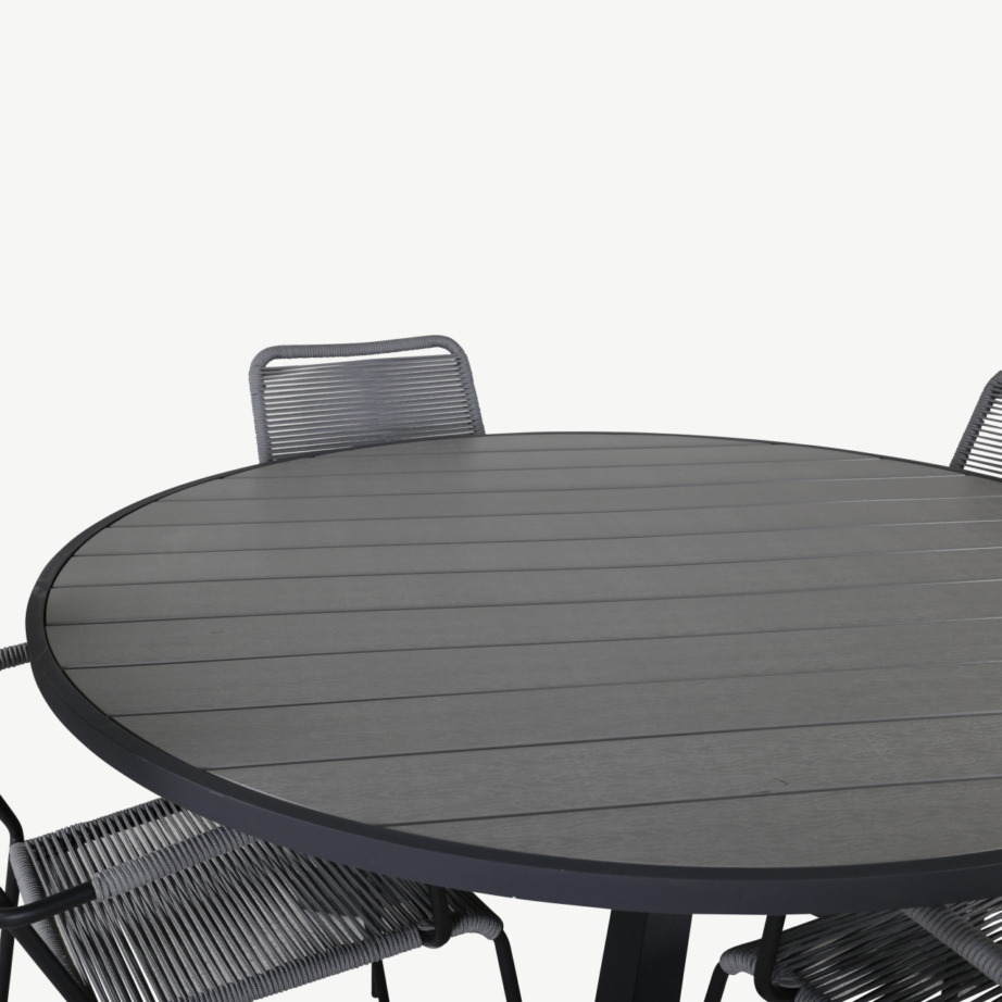 Ümmargune aiamööblikomplekt Parma – hallid Lindos punutud toolid ja puitplastkomposiidist lauaplaat, GR21726 – 2