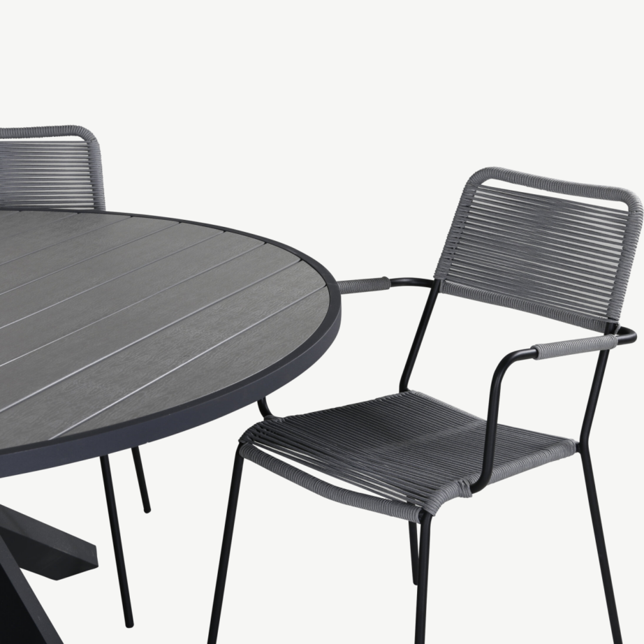 Ümmargune aiamööblikomplekt Parma – hallid Lindos punutud toolid ja puitplastkomposiidist lauaplaat, GR21726 – 3
