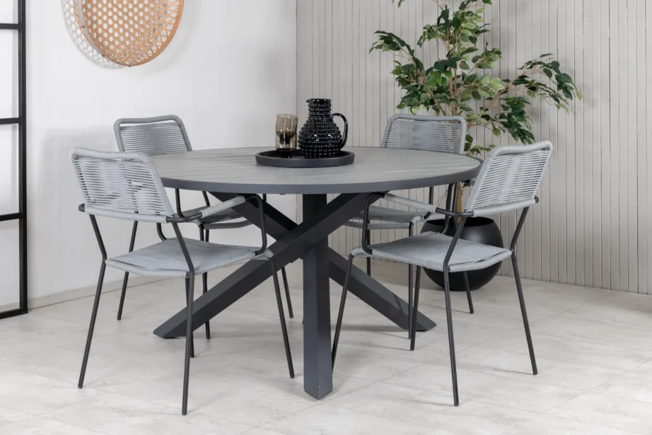 Ümmargune aiamööblikomplekt Parma – hallid Lindos punutud toolid ja puitplastkomposiidist lauaplaat, GR21726 – 4