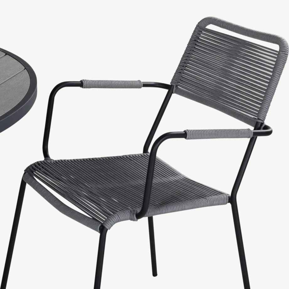 Ümmargune aiamööbli komplekt Parma (hall aintwood laud ø140 cm, must/hall köitest toolid), GR21727 – 3